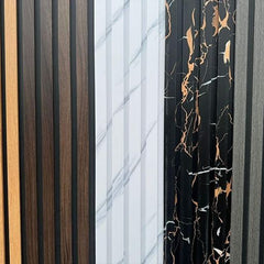 Black & Gold PVC Slatted Wall Panels – Waterproof Wood Effect Finish