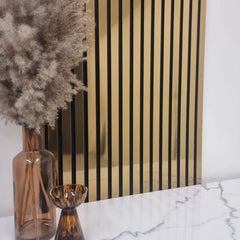 Metallic Gold Acoustic Slatted Wall Panels – Luxury Soundproof Panels