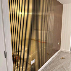 Metallic Gold Acoustic Slatted Wall Panels – Luxury Soundproof Panels