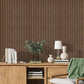 Walnut slatted acoustic wall panel for living room feature wall – UK