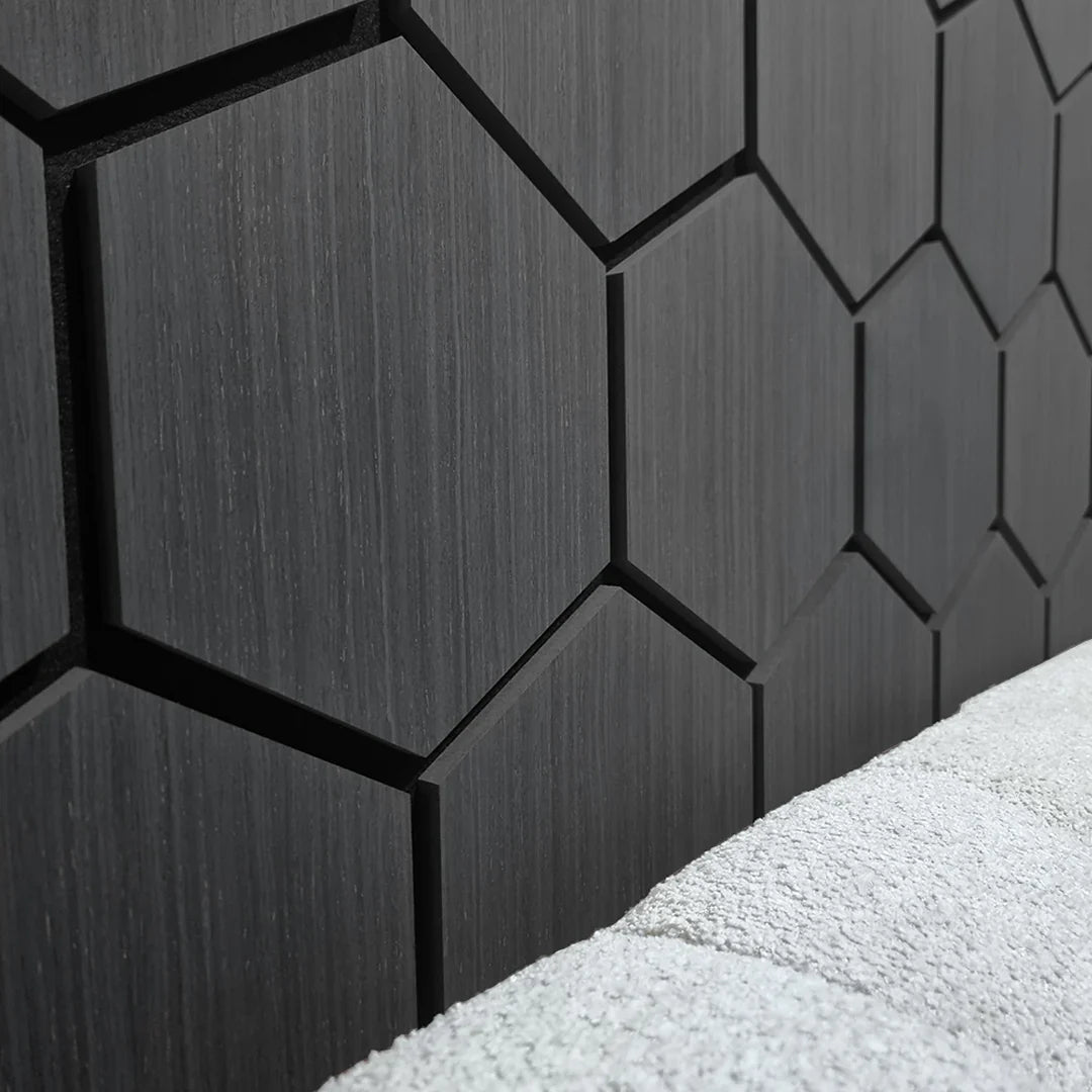 Charcoal/Black Hexagon Wood Wall Panels – Modern Decorative Wall Cladding for UK Homes & Offices