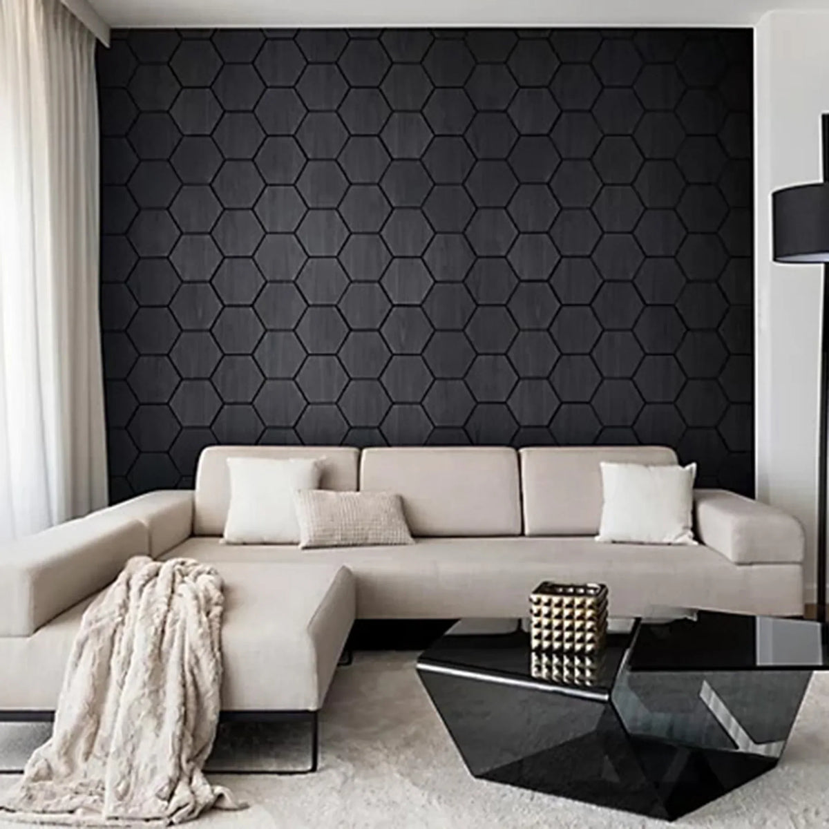 Charcoal/Black Hexagon Wood Wall Panels – Modern Decorative Wall Cladding for UK Homes & Offices