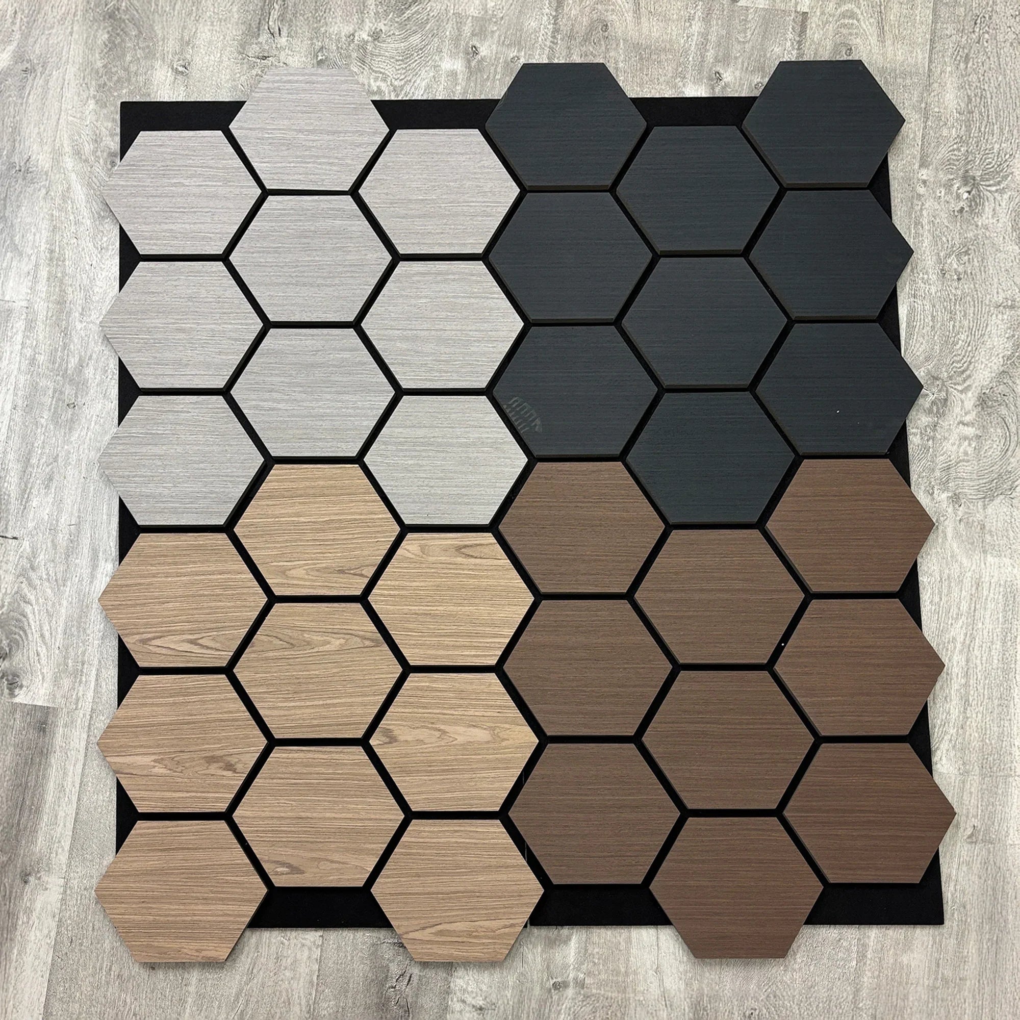 Ash Grey Hexagon Wood Wall Panels – Modern Decorative Wall Cladding for UK Homes & Offices