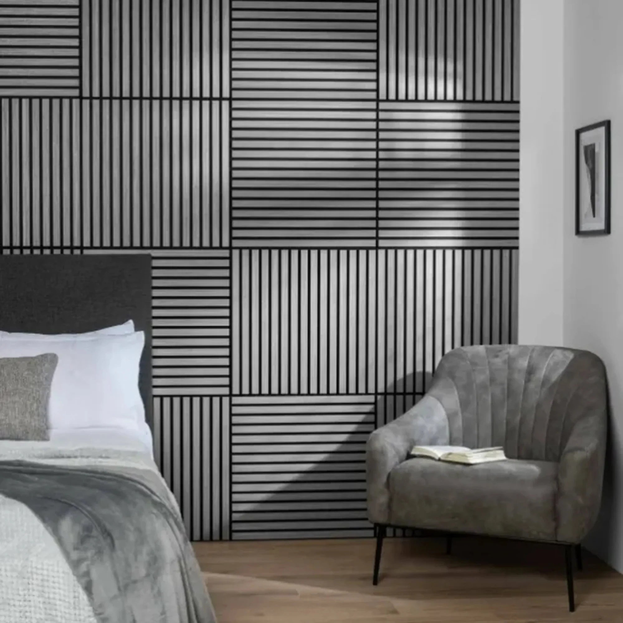 Ash Grey Wooden Acoustic Wall Panels UK – 60cm x 60cm Soundproof Wall Cladding UK