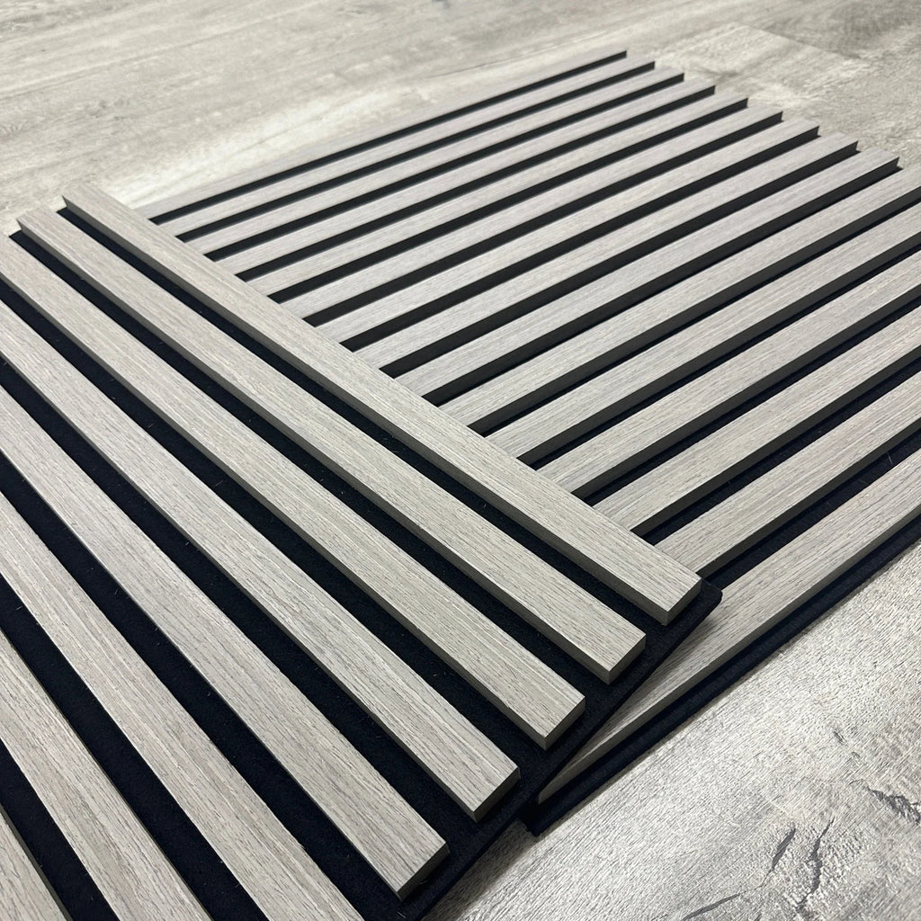 Ash Grey Wooden Acoustic Wall Panels UK – 60cm x 60cm Soundproof Wall Cladding UK