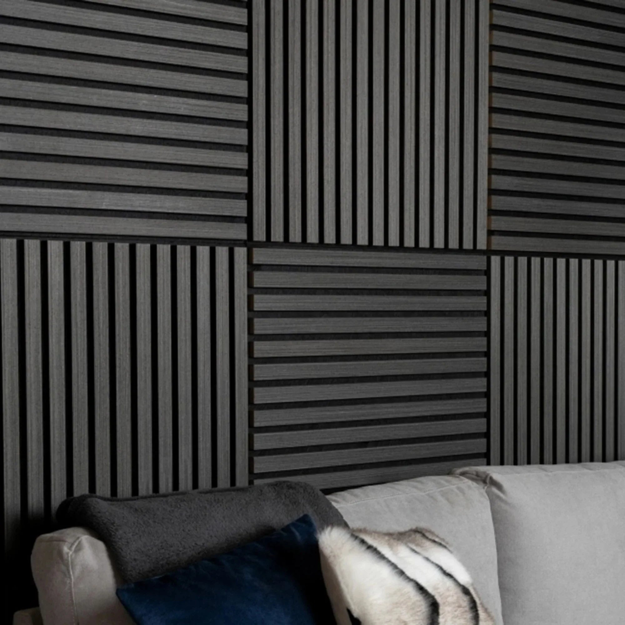 Charcoal Wooden Acoustic Wall Panels UK – 60cm x 60cm Soundproof Wall Cladding UK