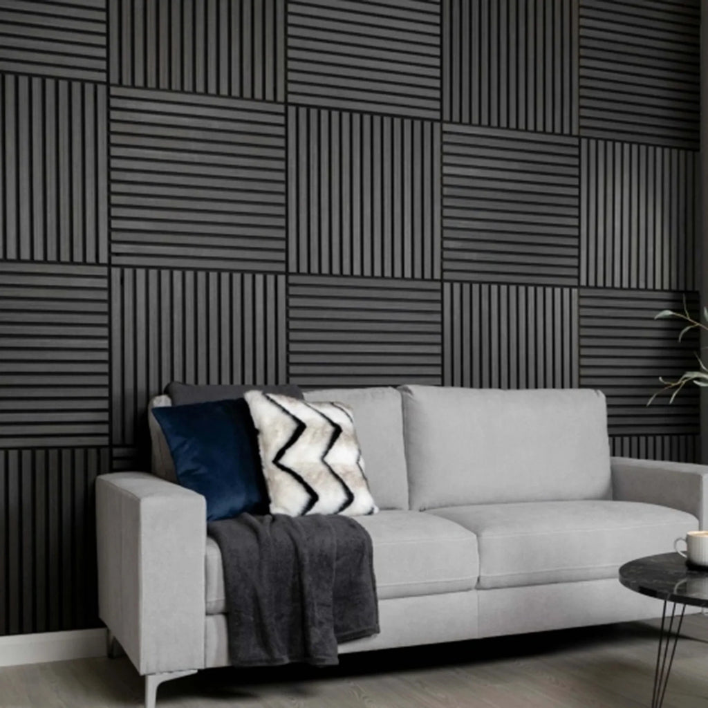 Charcoal Wooden Acoustic Wall Panels UK – 60cm x 60cm Soundproof Wall Cladding UK