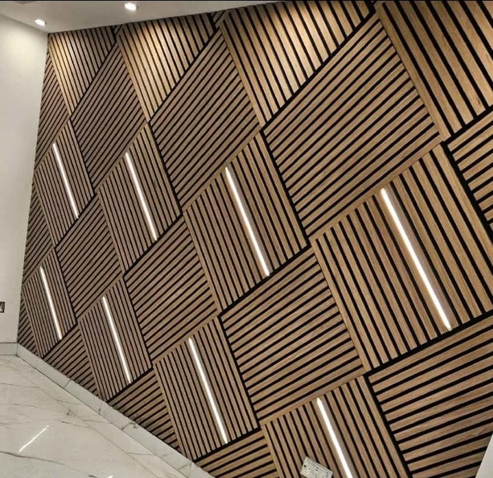 Light Oak Wooden Acoustic Wall Panels UK – 60cm x 60cm Soundproof Wall Cladding UK